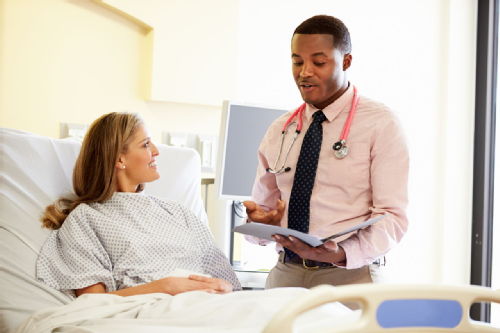 student talking to patient