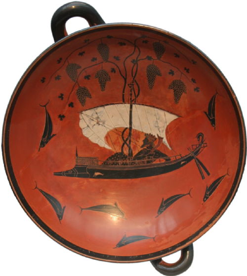 : Plate showing Dionysus sailing surrounded by dolphins. 