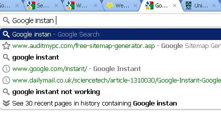 Google Instant on Chrome