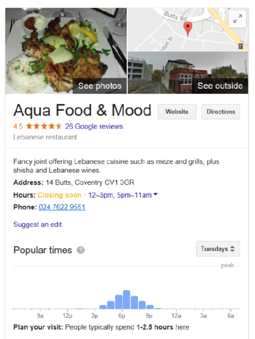 Google+ listing for Aqua Restaurant, Coventry