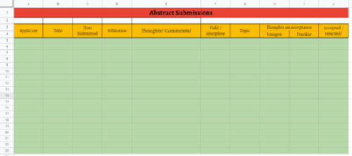 Spreadsheet for abstracts