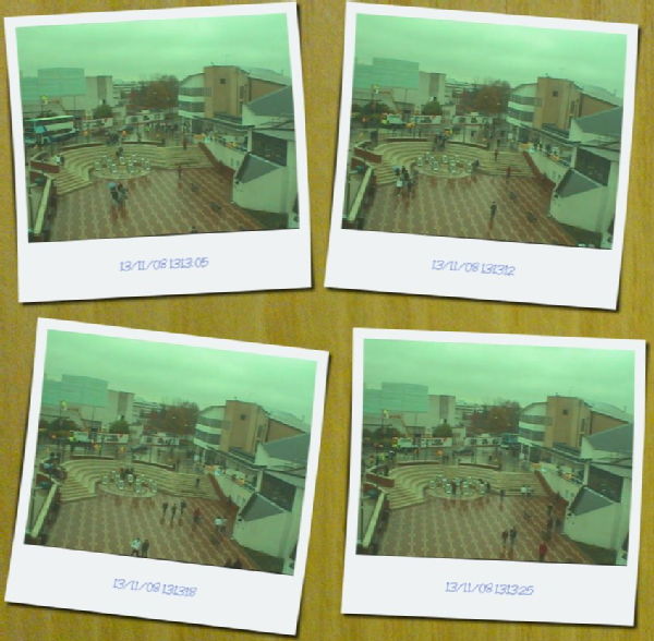 Images from University webcam styled as Polaroid snaps.