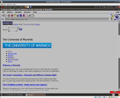 Warwick homepage (from off campus) in Mosaic