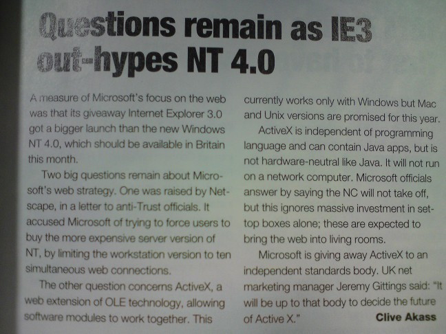 Article from Computer World October 1996.